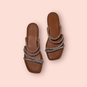 Charlotte Russe Brown and Silver Sandals with Diagonal Straps